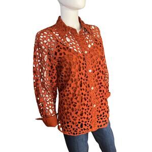 Vince Cotton Eyelet Burnt Orange Button-Down Top Size Small $425